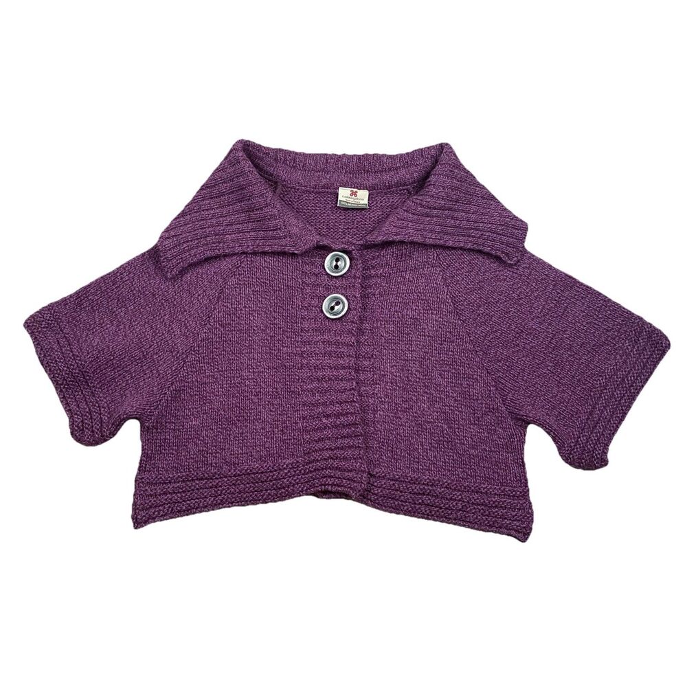 Carraig Donn Merino Wool Cardigan Sweater Womens M Purple Cropped Shawl Collar
